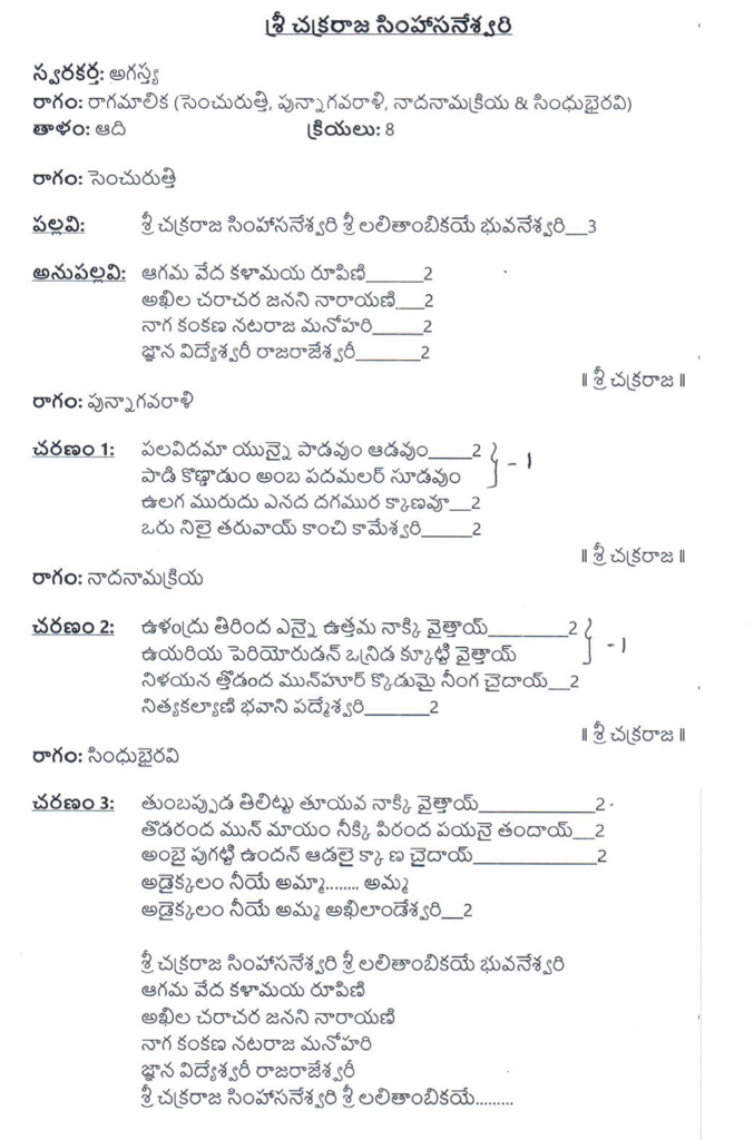 Sri chakra raja simhasaneshwari lyrics in Telugu